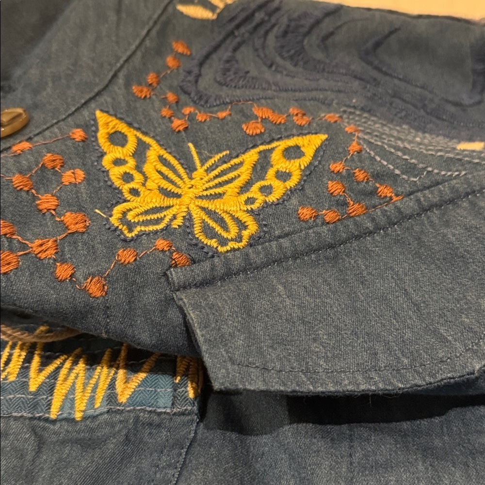 Johnny Was Moonlight Tie Dye Patchwork Military Jacket L Denim Embroidered - Picture 12 of 12